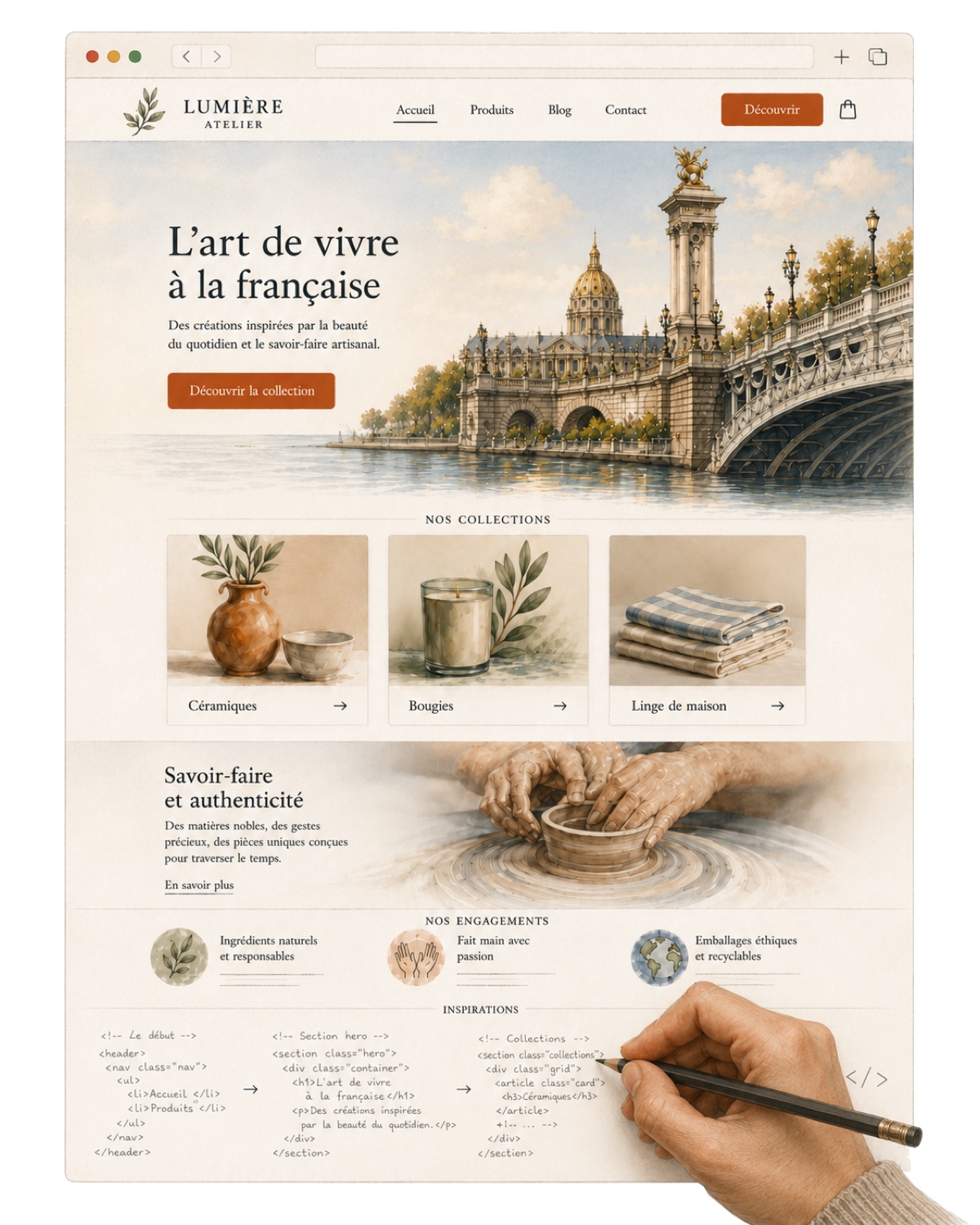 Maquette de site web Start'Medias avec code et illustrations